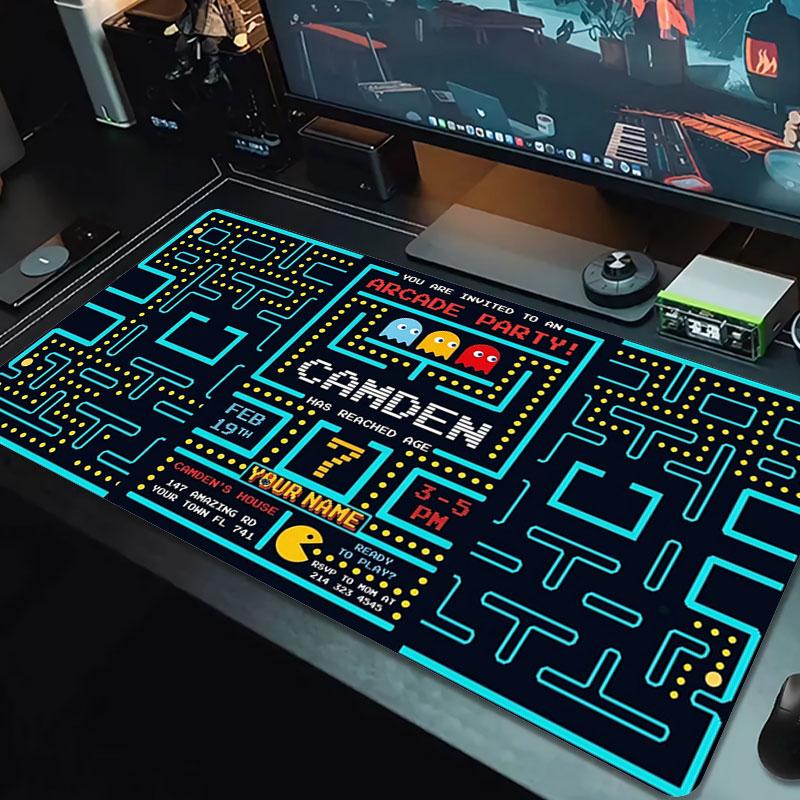 Pac-Man Custom Name Large Size Mouse Pad Large Gaming Table Cushion Non-slip Laptop Tablet Big Mousepad XXL Mat Mini PC Playmat With Lock Edge