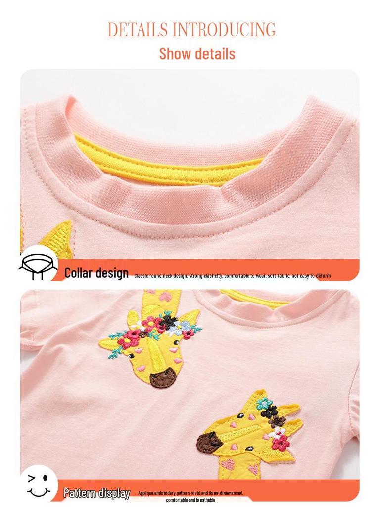 Spring & Summer Girls' Cute Embroidered T-Shirt - Short-Sleeve Baby Top