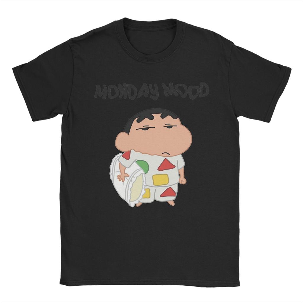 Funny Monday Mood Crayons Shinchans Tshirts For Unisex Crewneck Cotton T Shirt Short Sleeve Tees Gift Idea Clothing