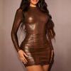 Women's Crew Neck Long Sleeve Mini Dress Bodycon High Waist Crocodile Print Leather Look Party Club Dress Polyester Sexy Streetwear Evening Outfit