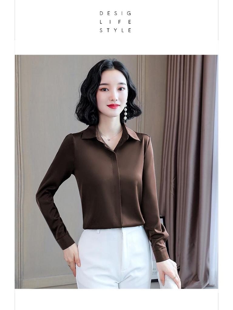 Women's Long-Sleeve Silky Satin Acetate Shirt - Early Autumn Trendy Design