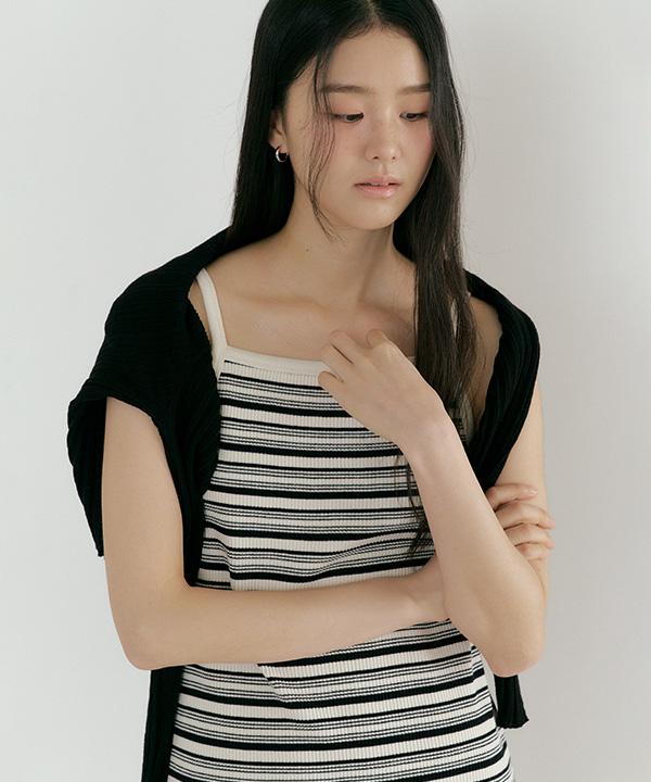 Lingseoul Ribbed Stripe Sleeveless Dress-Ivory