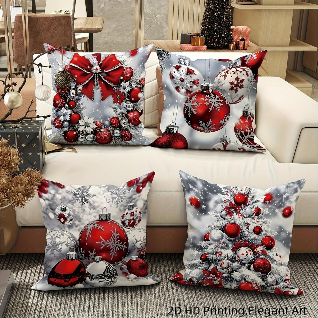 Festive Christmas Pillowcases: 2D HD Printed with Elegant Holiday Ornaments! Sofa Cushion Cover New Year Home Room Decoration