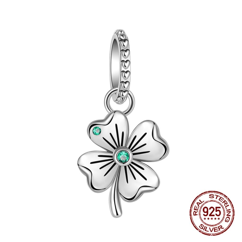 925 Sterling Silver Green Series Four Leaf Clover Lucky Butterfly Pendant Fit 4MM hole diameter Bracelet Charm Beads DIY Jewelry