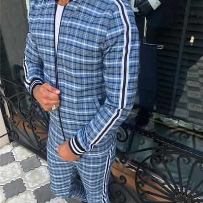 Männer 3D Plaid Sport Herren Sets Jacke Männer Set Trainingsanzug Straße Fashi Trend Mode Stehkragen Zipper Sportswear Anzug