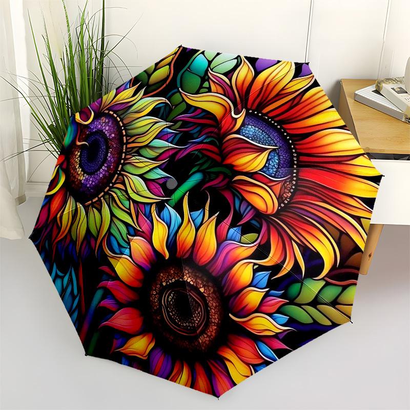 

1pc Colorful Sunflower Mandala Design Umbrella with Plastic Handle,Vibrant Cartoon Pattern,Multi-functional UmbrellaPT159