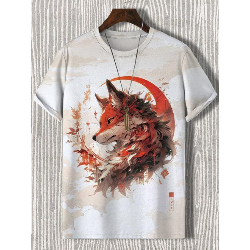 Herren T-Shirt im japanischen Stil mit Samurai-Katze-Grafik und 3D-Druck, lässiges kurzärmliges T-Shirt für den Außenbereich, übergroße Herrenbekleidung