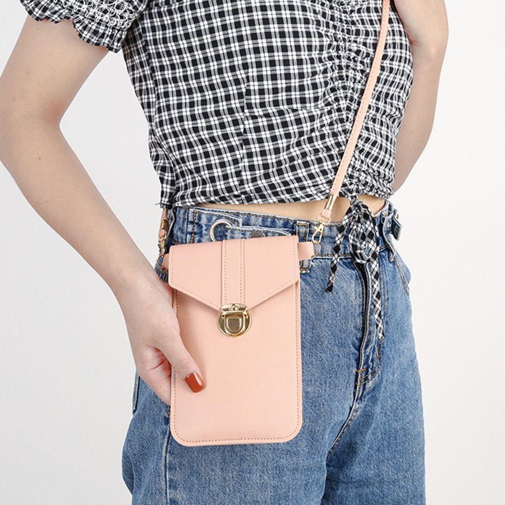 New PU Leather Touch Screen Phone Purse Portable Strap with Hook Closure Mobile Phone Bag Multi-function Shoulder Handbag