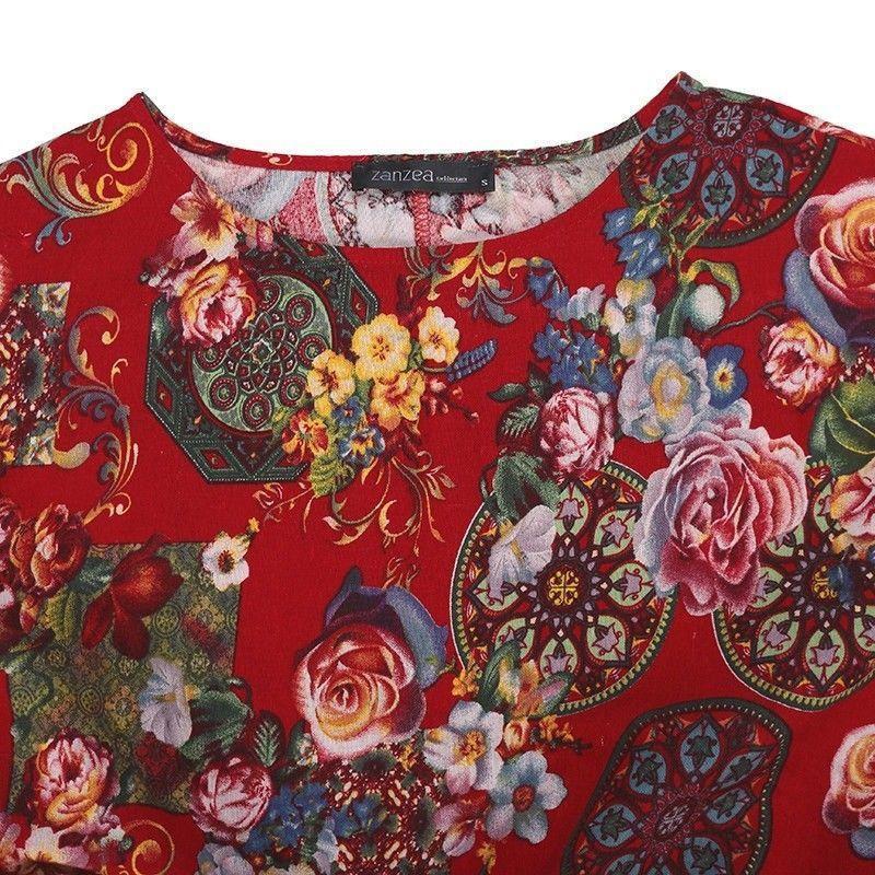 Women Vintage Casual Floral Printed Loose Dress Kaftan Long Maxi Shirt With Timeless Design