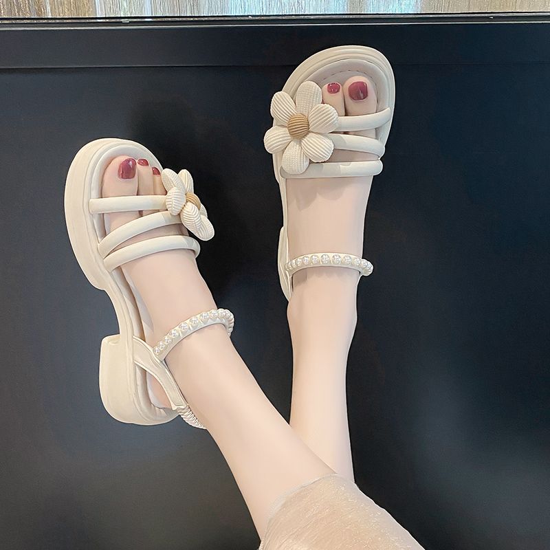 

Fashion Platform Block Heel Roman Style Flowers Pearl Women s Sandals 2025 Luxury Summer Korea Vip Wholesale Comfort Ladies Shoes Sales 40
