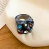 New Trendy Colorful Rhinestone Resin Finger Rings for Women Girls Sweet Chunky Irregular Geometric Rings Aesthetic Jewelry Gift
