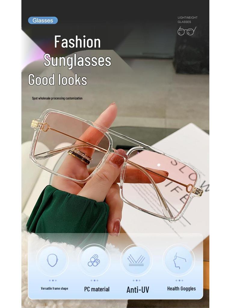 Korean Retro Metal Square Unisex Sunglasses - Blush, Anti-UV