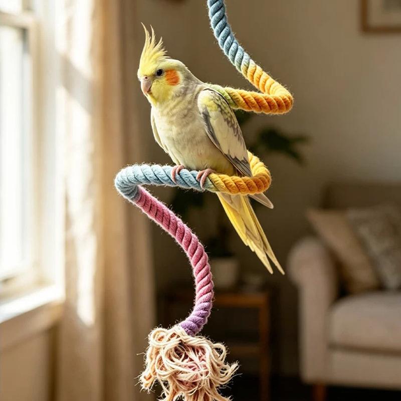 1pc Flexible Colorful Parrot Rope Perch Bendable Cotton Bird Standing Swing Toy Chew Toys for Cockatiel Parakeet Cage Accessory