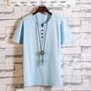 Camicie Estive da Uomo Bottoni Larghe Casual Maschili Scollo a V Manica Corta Harajuku Cotone Lino Maglietta Top
