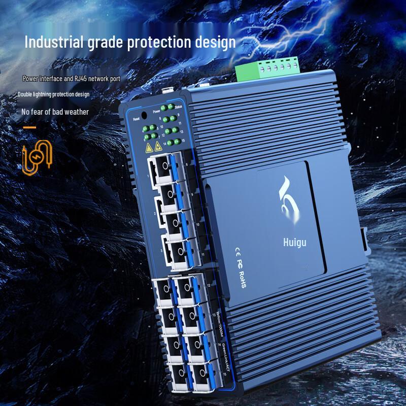 Huigu Industrial DIN Rail Fiber Optic Media Converter Switch