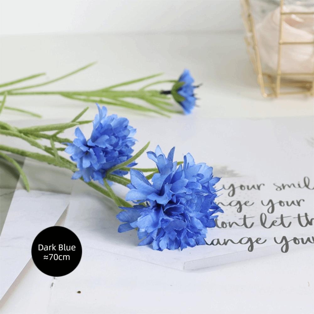 

3 Forks/Bouquet Long Branch Artificial Flower Starry Cornflower Blue Color Silk Cornflower Silk Material Fake Flowers темно-синий