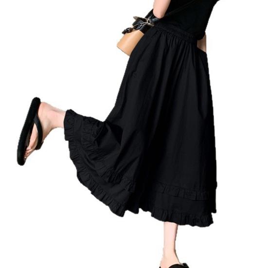 

Women Skirt Pants Oversized Wide Leg Casual Trousers Pure Color Ruffled Hem Loose M чорний