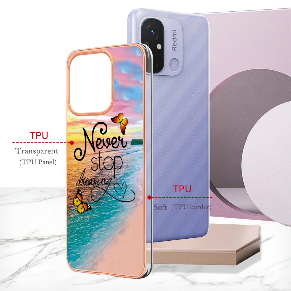 For Xiaomi Redmi 12C 4G/Redmi 11A 4G Case with IMD Marble Flower Pattern TPU Mobile Back Cover