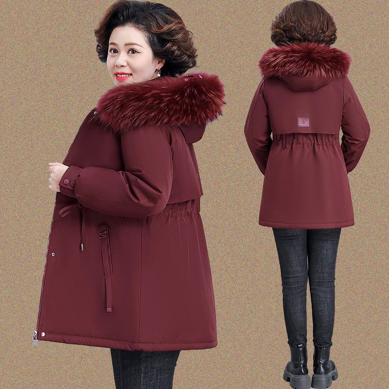 

Mom s Stylish Plus Size Winter Parka with Detachable Liner - Warm Mid-Length Cotton Jacket for Mid-to-Old Age Women 2XL (52-60 kg) красный