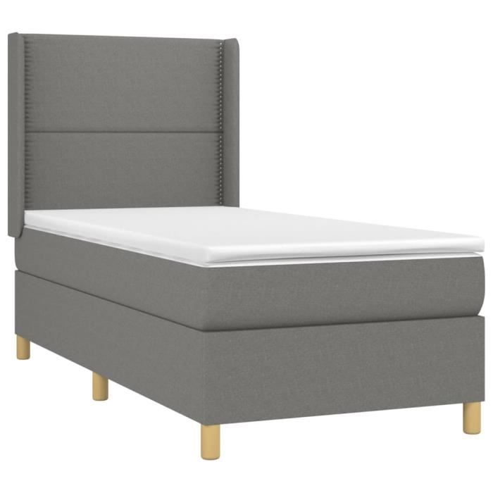 VidaXL Lit à sommier tapissier et matelas Gris foncé 90x190 cm Tissu 3131874