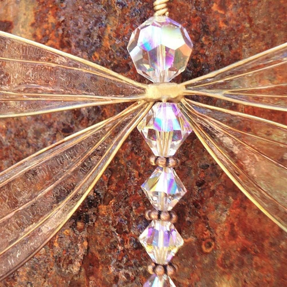 Dragonfly Crystal Suncatcher with Beads, Hanging Ornament for Home, Office, Garden, Car