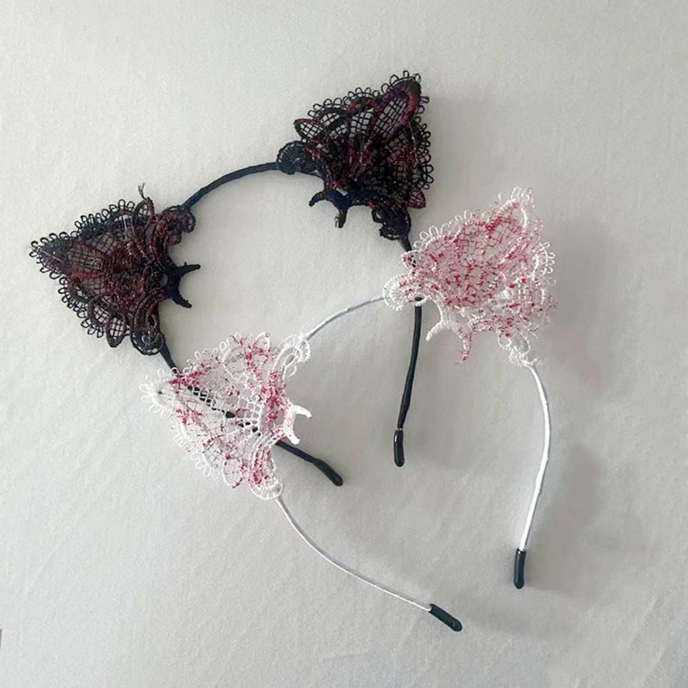 Halloween Party Mask Comfortable Half Face Lace Mask Cat Ear Headband Elegant Costume Mask Set For Dance Halloween Party Costume