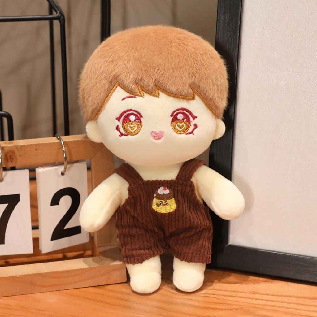 Soft Plush Doll Stuffed Toy with Embroidered Facial Features and Corduroy Overalls Lightweight Comfort Size for Kids and Collectors