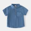 2024 Boys' Stand-Collar Short-Sleeve Cotton Shirt - Summer Outdoor Style, Skin-Friendly, Sweat-Absorbent, Comfortable