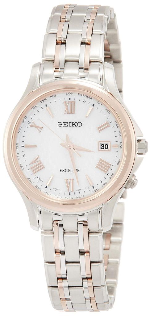 [Seiko Watch] Wristwatch Excelline Solar Radio Titanium Model Platinum Diamond Shield White Dial Curved Sapphire Glass SWCW162 Women's Silver