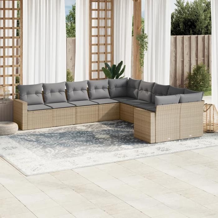 VidaXL Garden Lounge Set with Cushions 10 Pcs, Patio Sofas, Patio Furniture Set, Outdoor Furniture, Beige 3251846