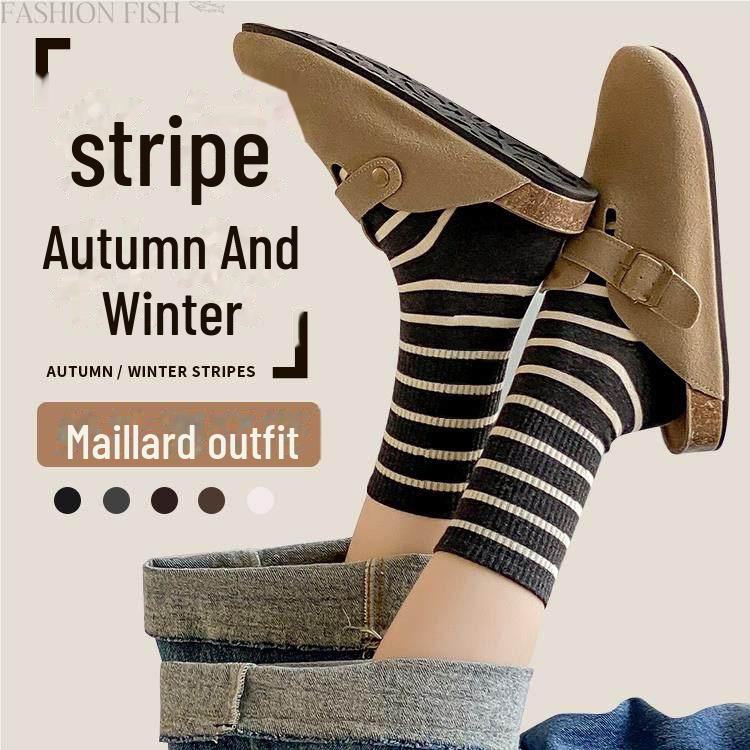 

Maillard Women s Striped Mid-Calf Socks - Spring & Autumn Korean Style with Shark Pants One Size