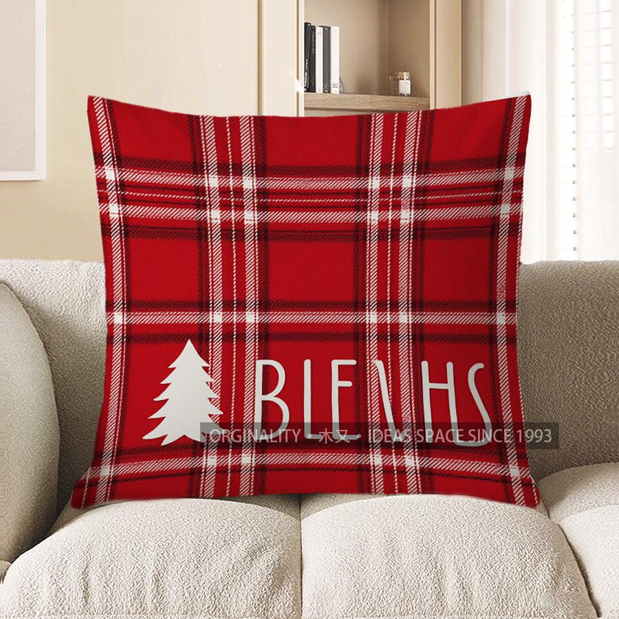 Home Decor Christmas Trees: Red & Plaid Pattern Pillow Pattern Cushion Cover Suitable for Sofa Bedroom Car Pillow Cover 40x40cm