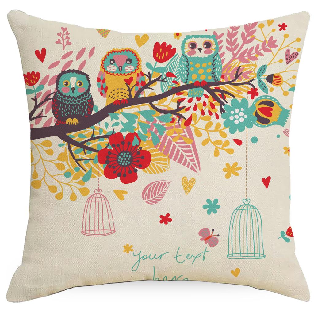 Painted Owl Animal Print Pillowcase Car Sofa Room Living Room Decorative Cushion Cushion Cover