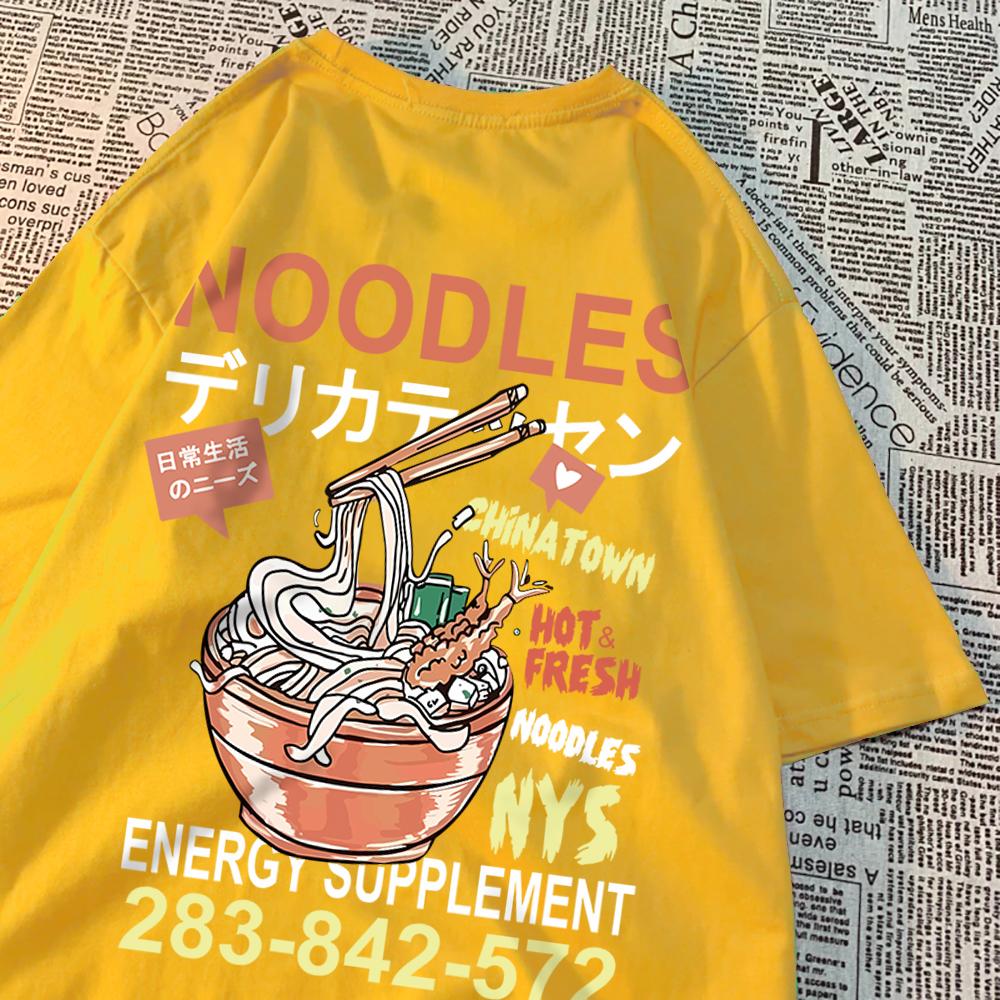 Anime Noodies Illustration Graphic Drawstring T Shirt Mens Loose Oversize New Tee Clothes Summer Cotton Tops Creativity T Shirts