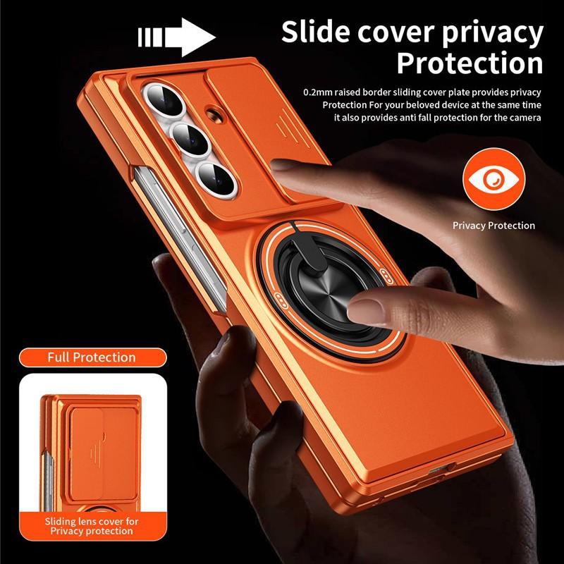 Case for Samsung Z FOLD 7 Shock Proof Tough Shell With Holder Kickstand Camera Sliding Window Protective Case Plain Shock Proof