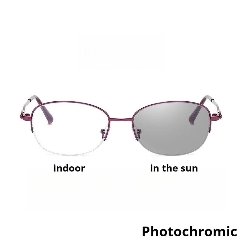 Women'S Ins Style Photochromic Myopia Glasses New Metal Half-Frame Trendy Versatile Blue Light Blocking Short Sight Glasses