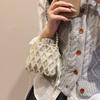 Handmade Beaded Pearl Bucket Phone Bag, Hollow Lace Design Crossbody Purse for Women, Elegant Mini Handbag