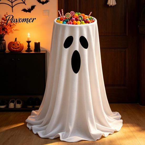 Ghost Fabric Decoration Halloween Candy Bowl, Adjustable Height Large Holder, Trick or Bowl for Party Treat Standing Storage Dish Porch Lawn