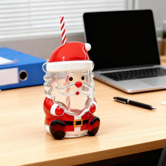 Yousheng Christmas Glass Straw Tumbler Cute Holiday Themed Sippy Cup for Coffee Beer Wine Cocktails Reusable Drinking Glass with Straw