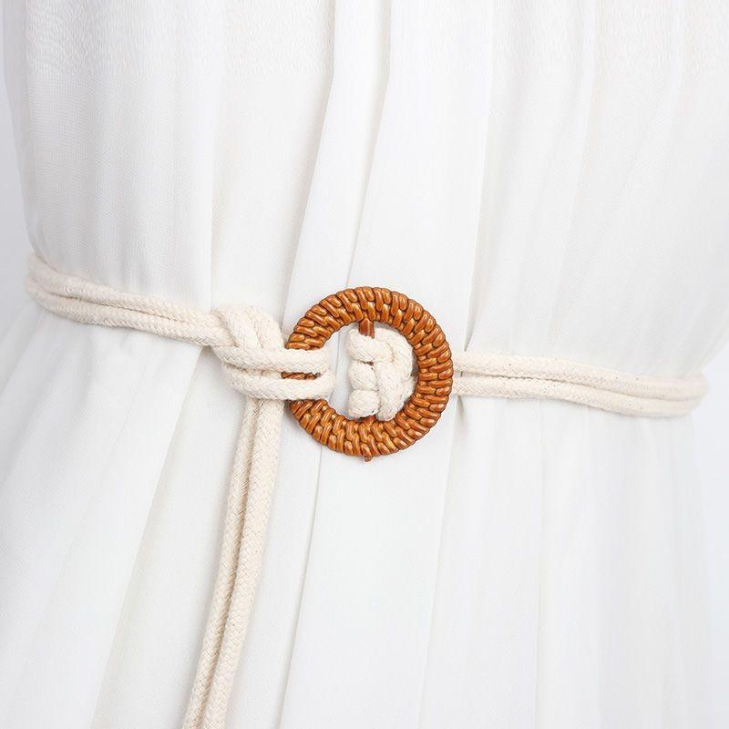 Chic Rope Cotton Waist Belt For Women Versatile Decorative Fashion Accessory Beige In