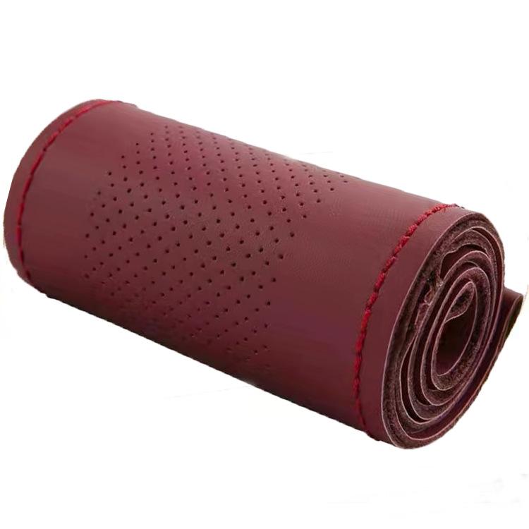 Universal Genuine Leather Steering Wheel Cover, Hand-Stitched, Breathable, All-Season, Fits All Vehicles