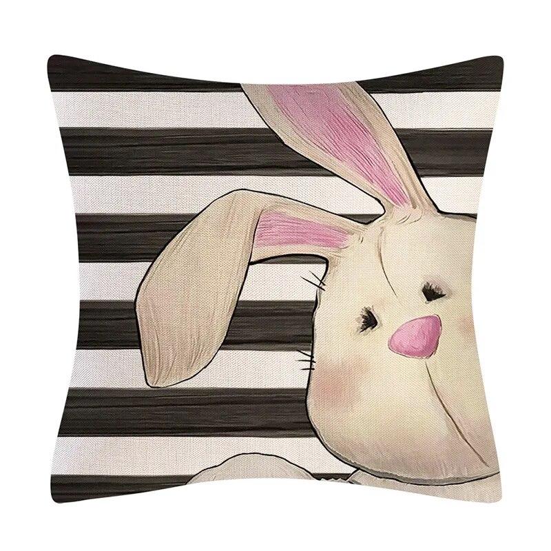 Kissenbezug mit Aufschrift „Frohe Ostern“, Hasen-Eier, bedruckt, Kaninchen-Kissenbezug, dekorativer Überwurf für Zuhause