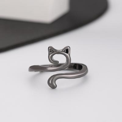 Anillo ajustable geométrico europeo y americano con diseño de gato - Joyería animal de moda