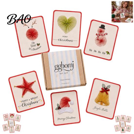 Personalized Christmas Gift Cards Merry DIY Card Kit, Embroidery Stitching Greeting Handmade Making Supplies Set with Tree Design, Beginner-Friendly