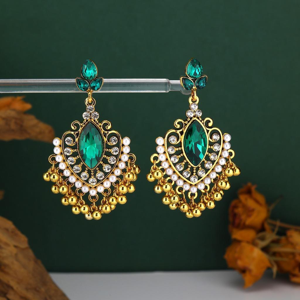 Retro Ethnic Earrings Stylish Hollow Out Drop Earrings Teardrop Earrings Bohemian For Daily Outing Wedding Holiday Party зелёный