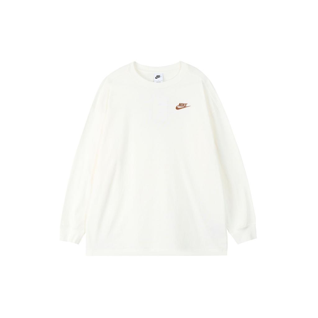 Nike Logo Print Loose Fit Crew Neck Long Sleeve Drop Shoulder T-Shirt Women Tops Beige HJ0838-133
