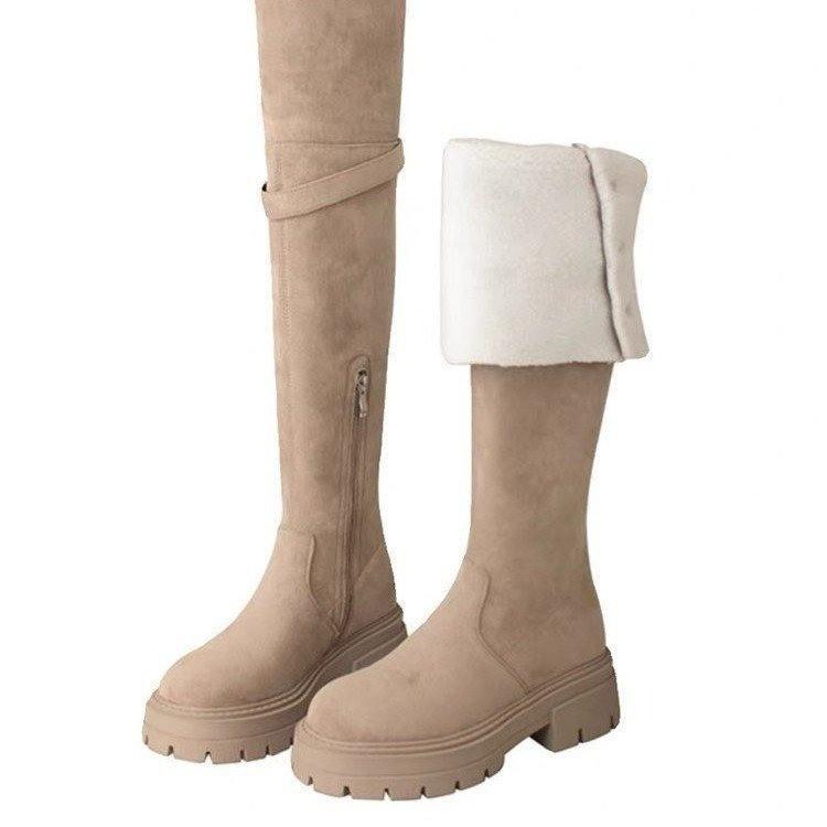 Women's Over-Knee High Boots Thick Bottom Large Tube Wrap High Boots Autumn Winter New Style Korean Version round Toe Rubber Sol