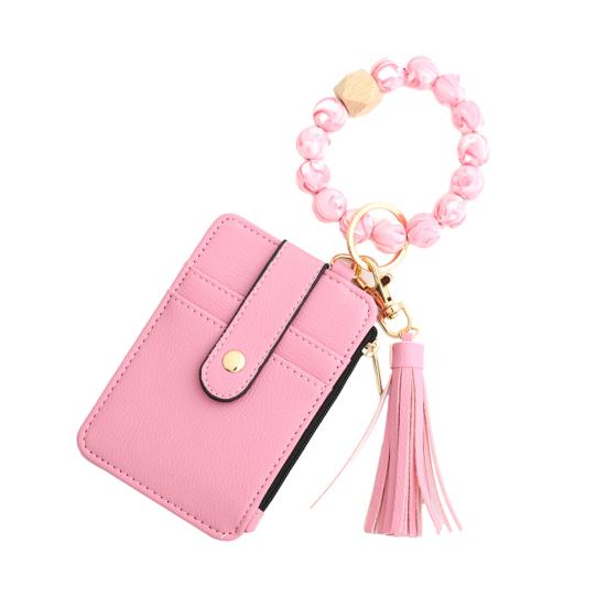 

Богемный стиль брелок-кошелек с бисерной кисточкой, браслет на запястье, визитница, искусственный розовый