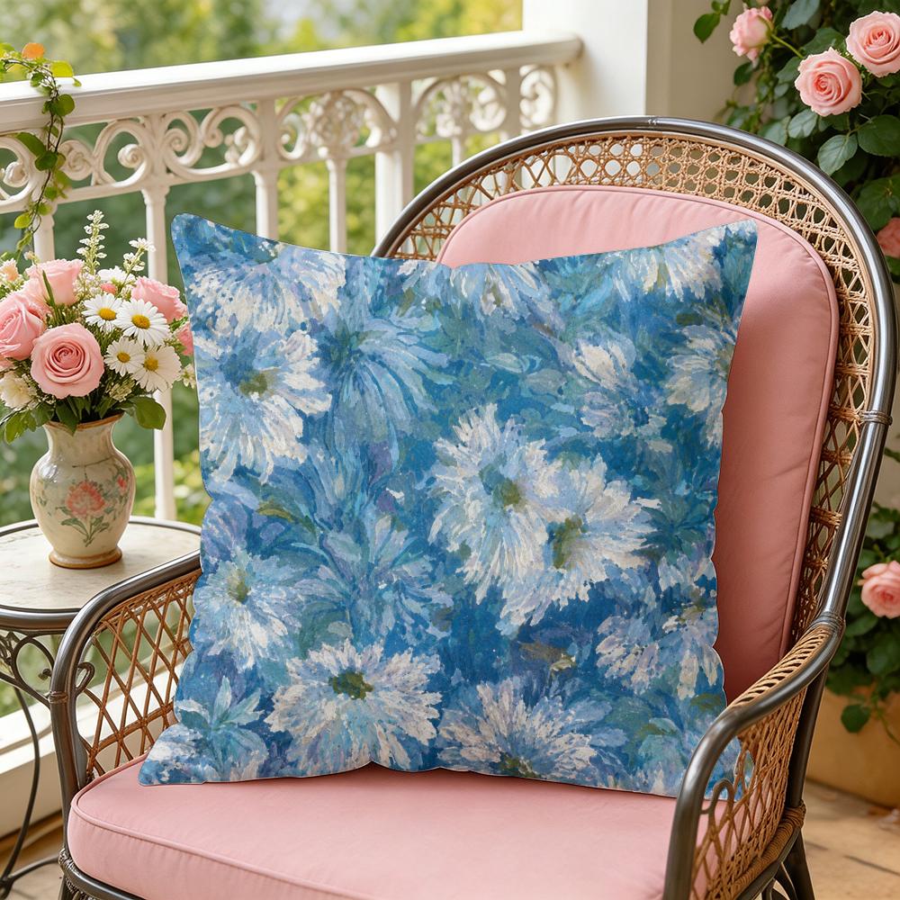 Painterly Floral Fabrics Cushion Cover Silky Short Plush Invisible Zipper Dustproof Sofa Pillow Case For Home Decor
