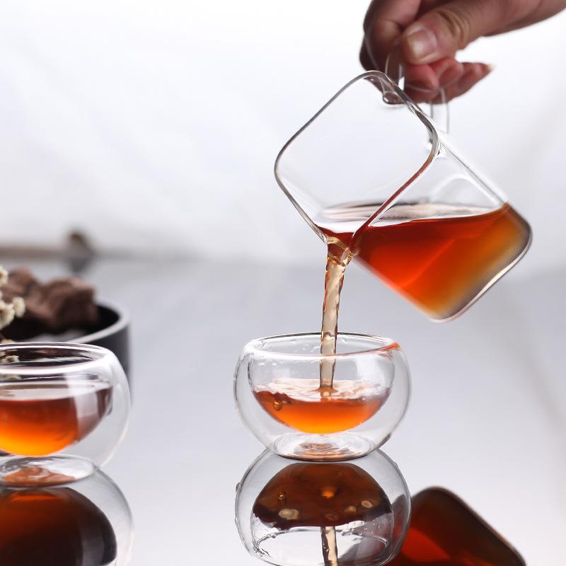 Hand Blown High Borosilicate Glass Tea Set, Tea Sea Square Fair Cup with Handle Tea Dispenser, Household Hospitality Cup